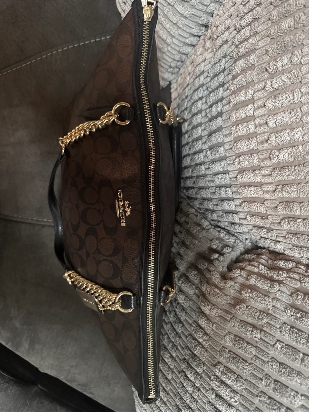 Coach Brown Signature Chain-Handle Tote - Picture 2 of 4